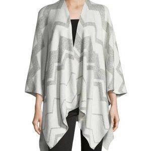 Neiman Marcus Herringbone Poncho, White/Gray, M/L
